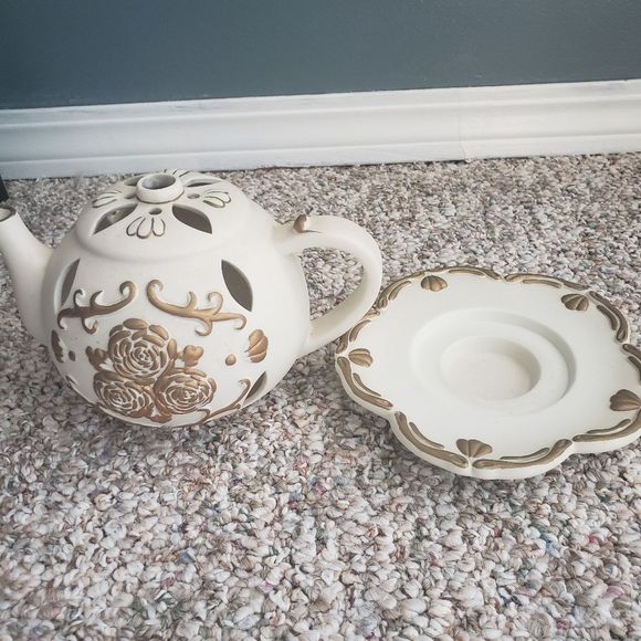 Vintage Partylite White Gold rose teapot  tealight candle holder - Picture 4 of 6